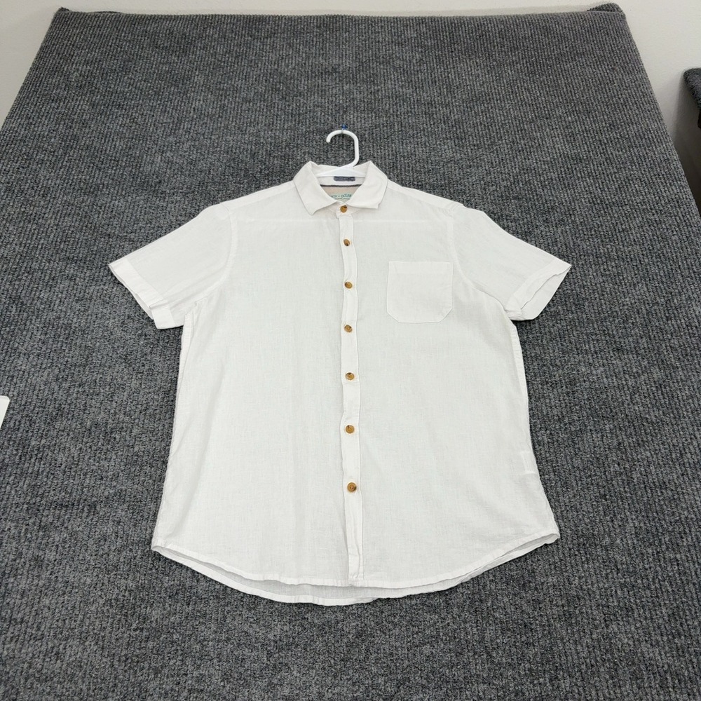 Tenth + Ocean Shirt Mens S White Linen Cotton Short Sleeve Button Down Casual
